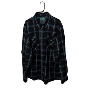 Dixxon Flannel Co Shirt Mens 2XL Black Teal Purple Plaid Shreddy Long Sleeve